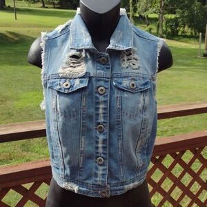 Highway Jeans Distressed Denim Button Up Vest Size Medium
